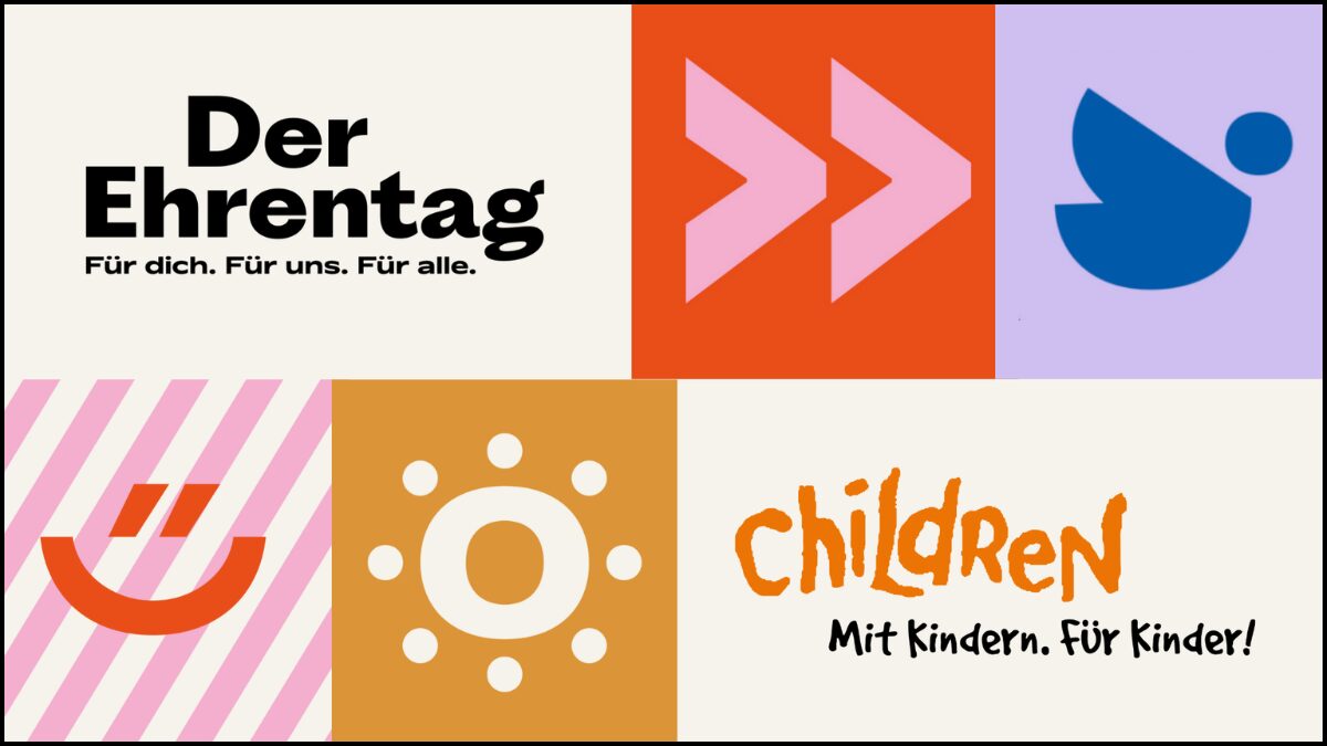Grafik mit dem Logo des Ehrentages und von Children. Mit Kindern. Für Kinder.