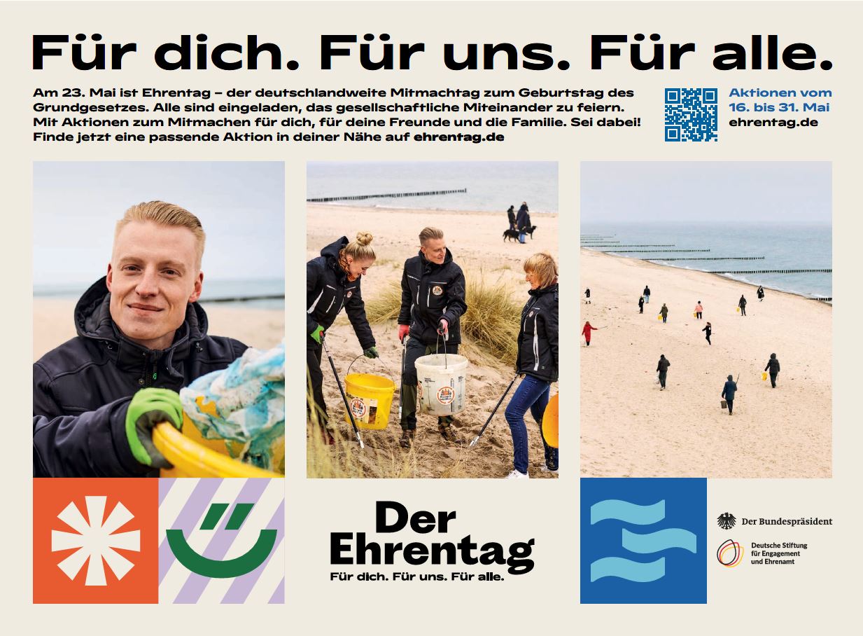 Anzeigenmotiv zum Ehrentag: Müllsammler am Strand