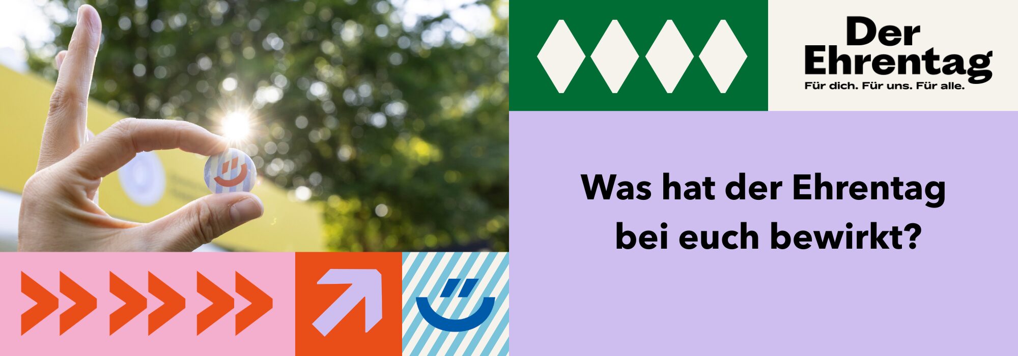 Grafik mit Ehrentags-icons, einem Foto und dem Text "Was hat der Ehrentag bei euch bewirkt?"
